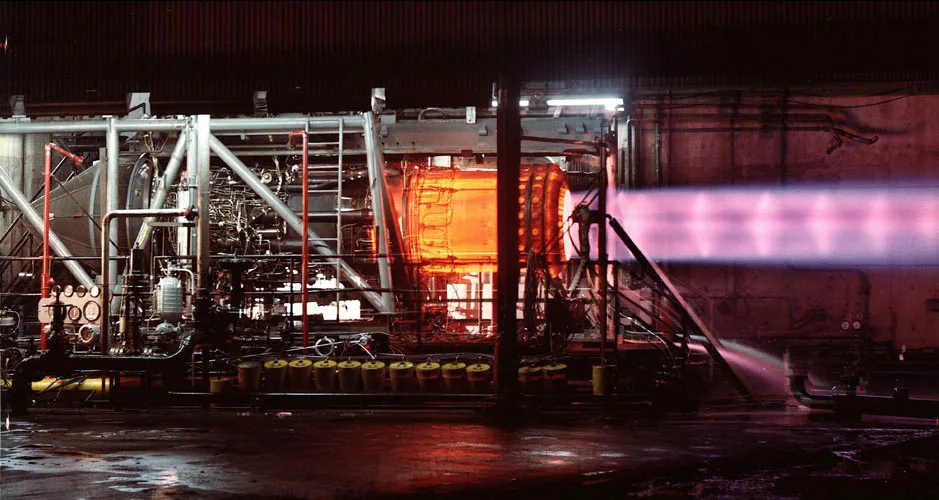 A Pratt & Whitney J58 jet engine during a static test